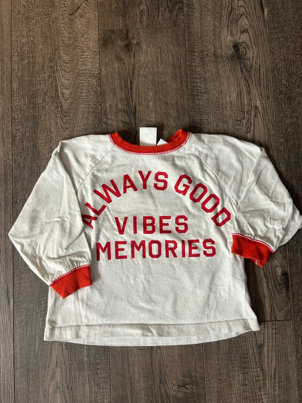 Zara Kids White Tee with Red Trim and Graphic - Always Good Vibes